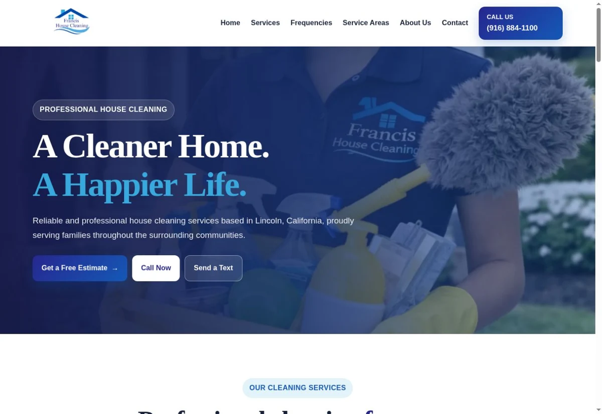 Captura del sitio de Francis House Cleaning