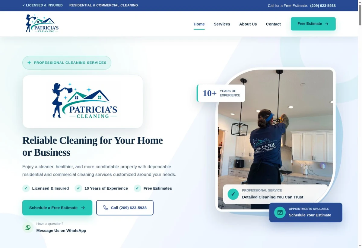 Captura del sitio de Patricia’s Cleaning Services